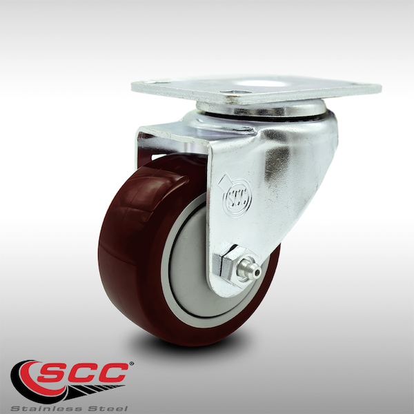 3 Inch SS Maroon Polyurethane Wheel Swivel Top Plate Caster